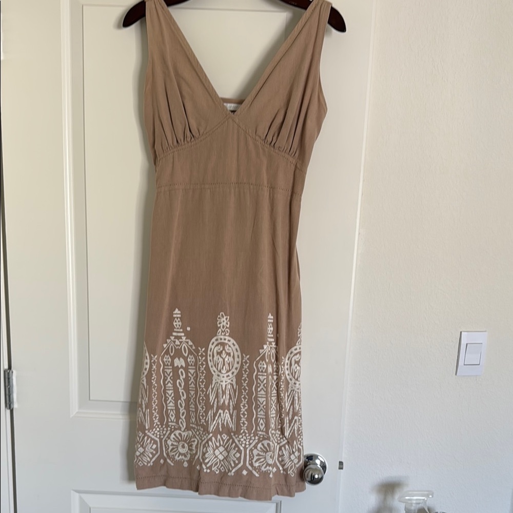 Elegant Tan Linen Sleeveless Dress